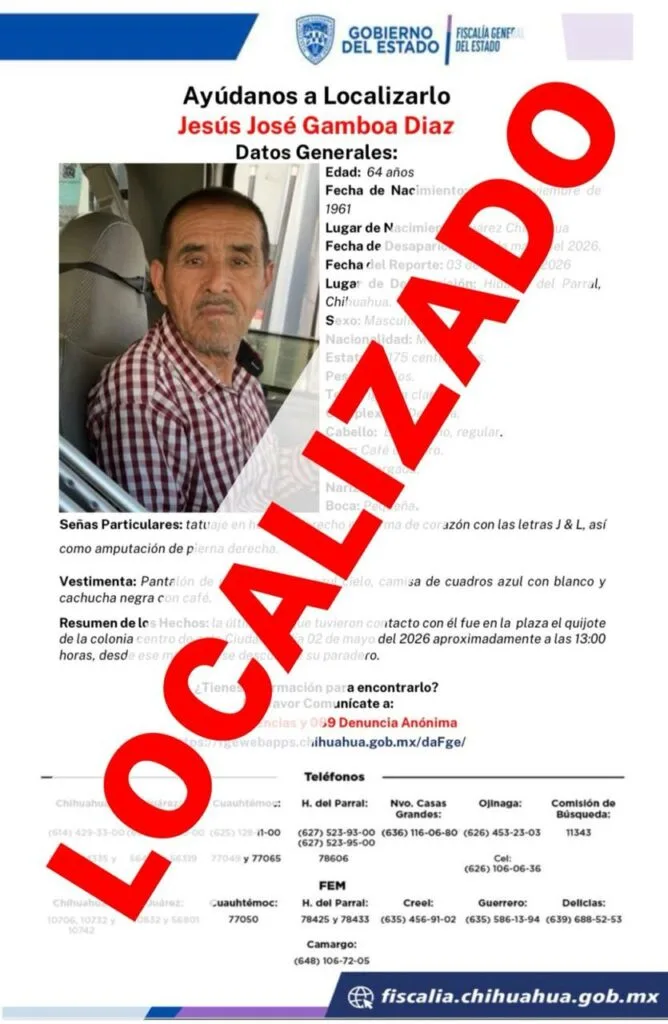 Localizan en Durango a hombre reportado desaparecido en Parral