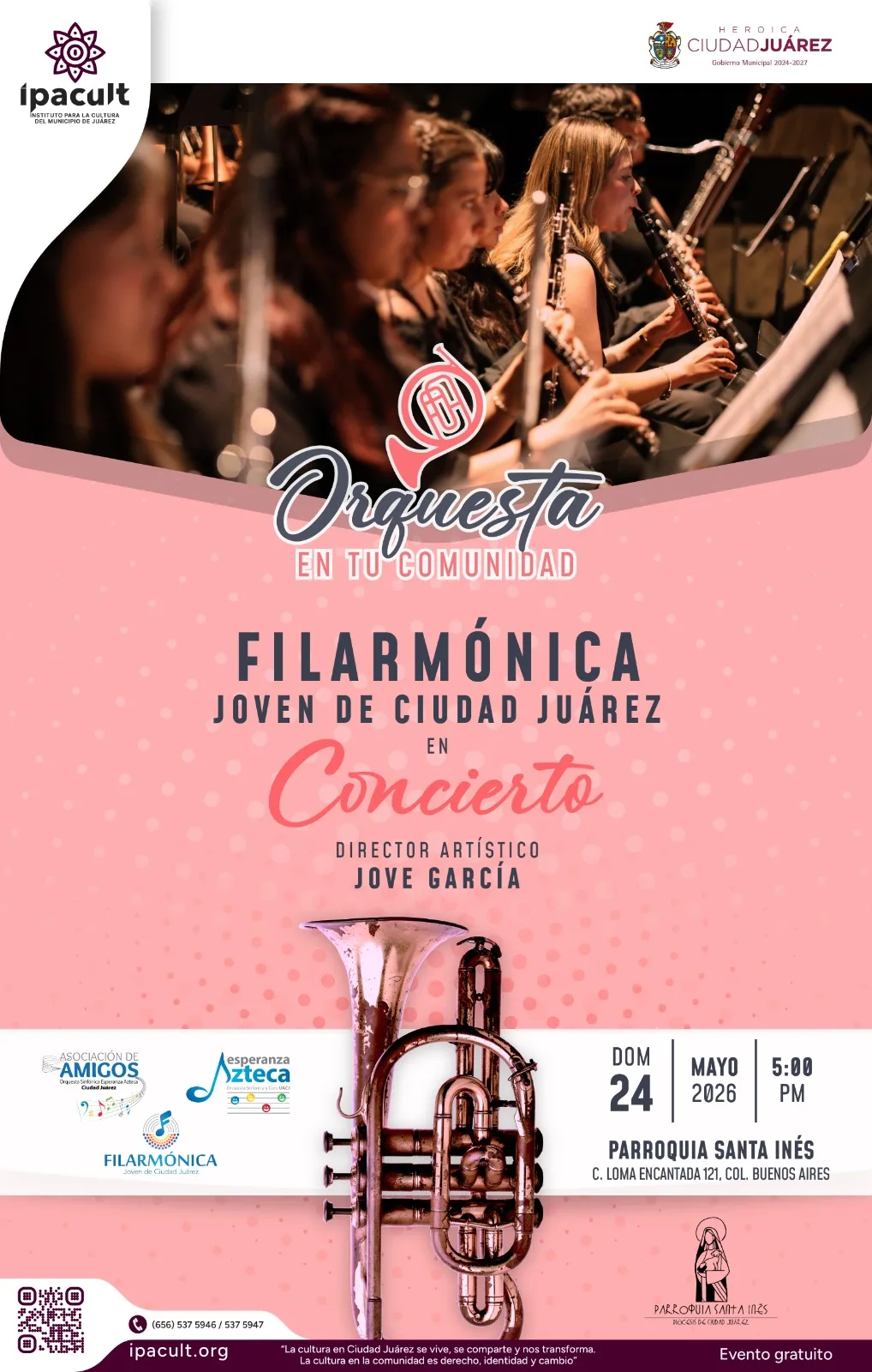 Filarmónica Joven de Ciudad Juárez ofrecerá concierto gratuito en la Parroquia Santa Inés el 24 de mayo