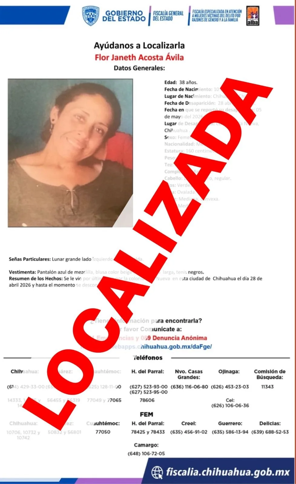 Fiscalía de Chihuahua localiza a dos mujeres reportadas como ausentes; ambas están sanas y salvas