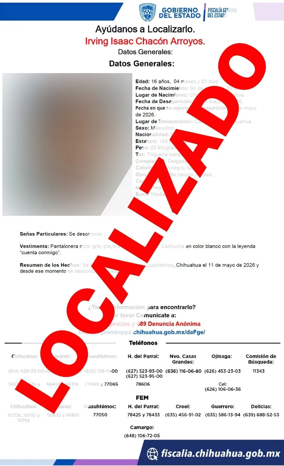 Fiscalía de Chihuahua localiza a dos menores y un adulto mayor reportados ausentes en Cuauhtémoc - imagen 1