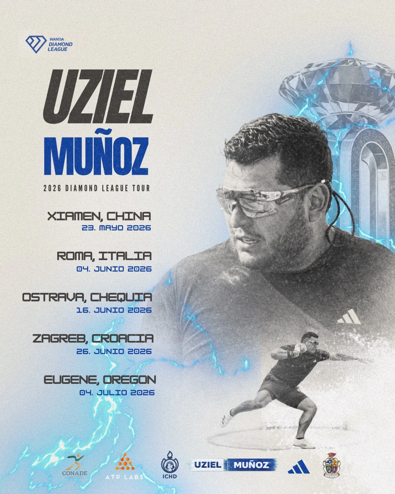 Uziel Muñoz listo para competir en la Diamond League 2026 en Roma