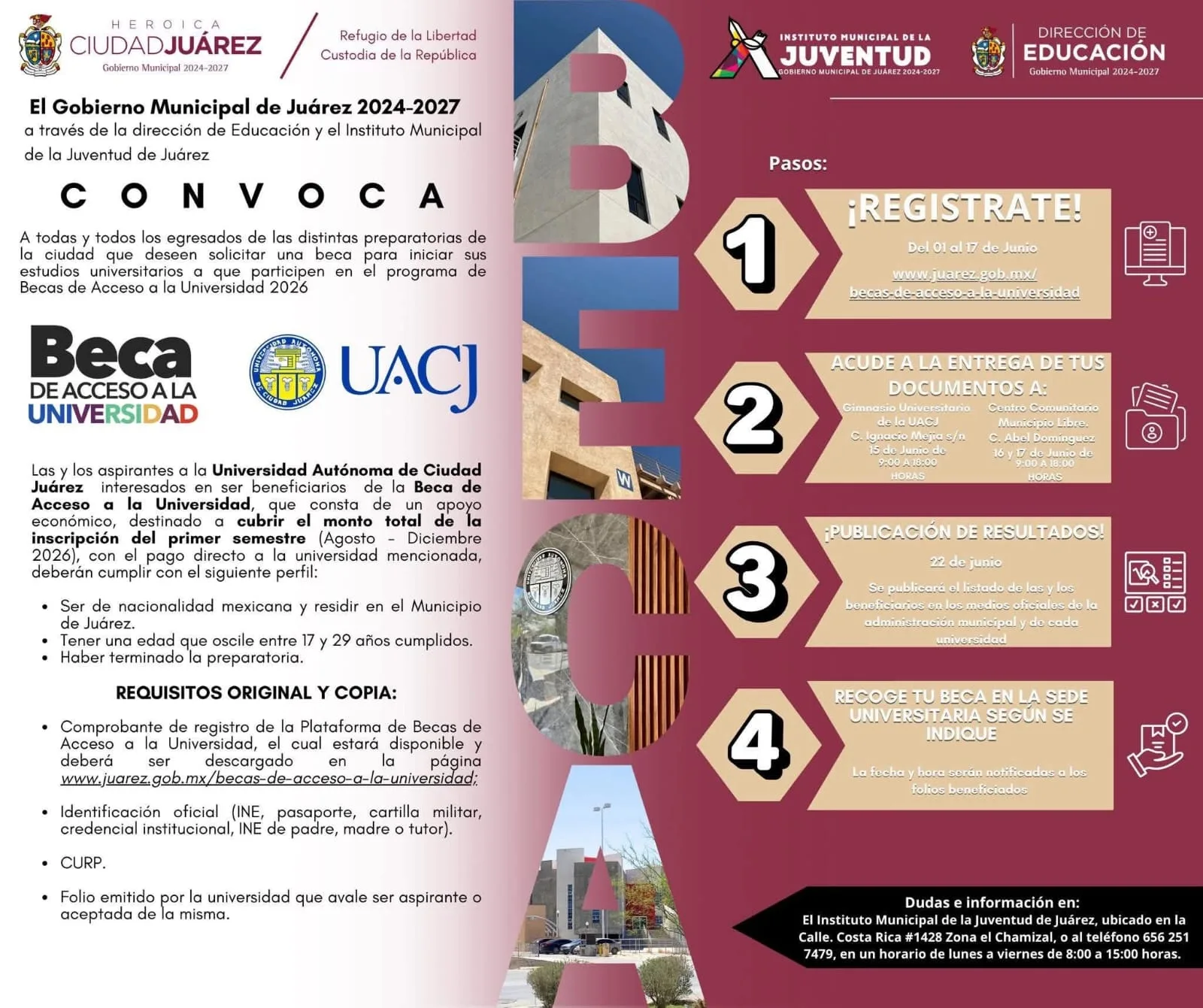 Abren convocatoria para becas de acceso a la UACJ para jóvenes de Ciudad Juárez