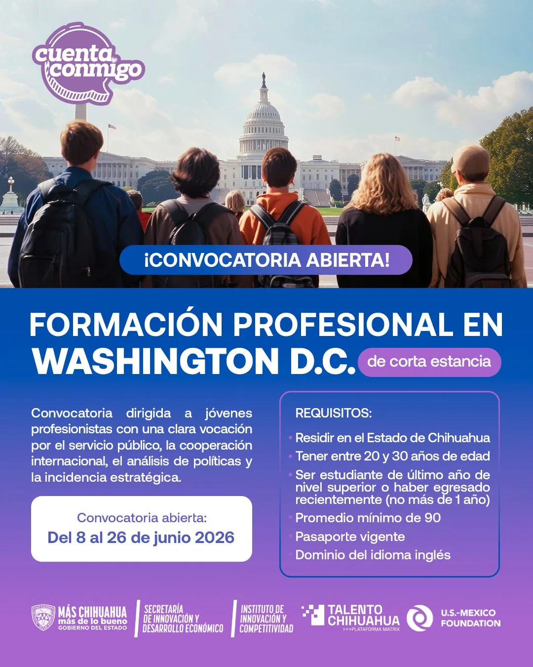 Abren convocatoria para estancia profesional de hasta tres meses en Washington D.C. para jóvenes de Chihuahua - imagen 1